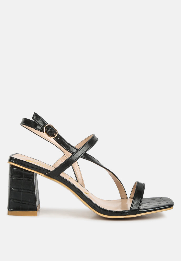 Effieo Croc Texture Block Heel Sandals - Tigbul's Variety Fashion Shop