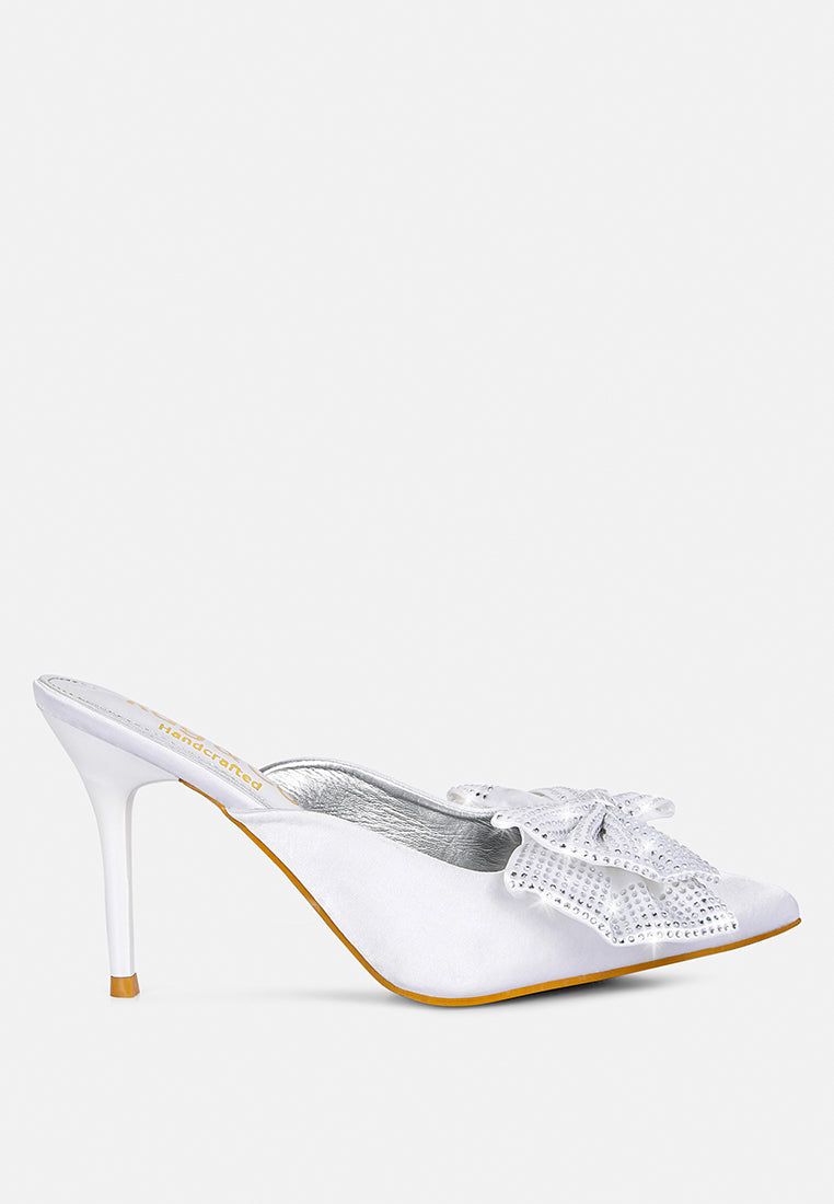 Elisda Blue Diamante Bow Heeled Mules - Tigbul's Variety Fashion Shop