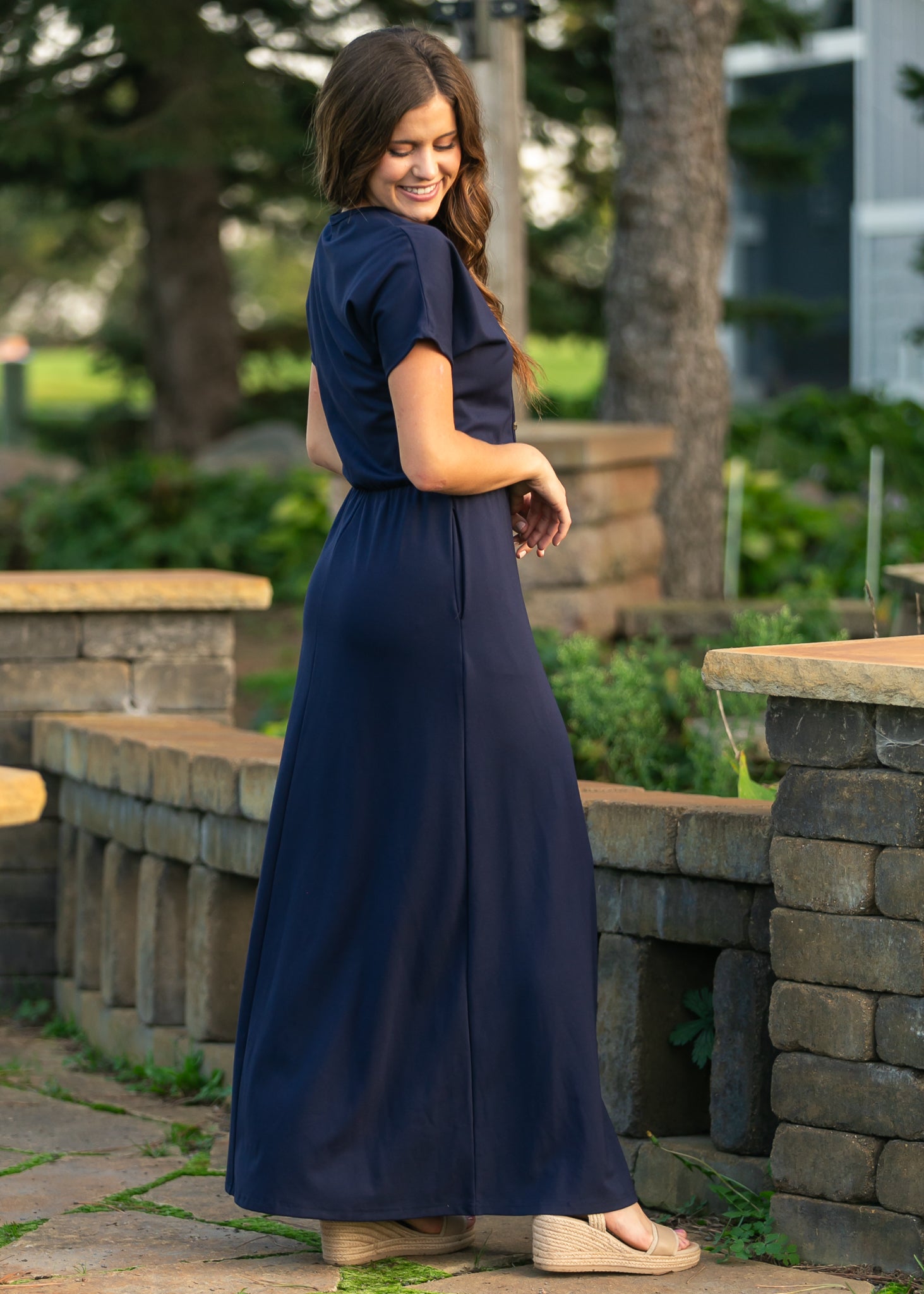 Ella Navy Cinched Waist Maxi Dress