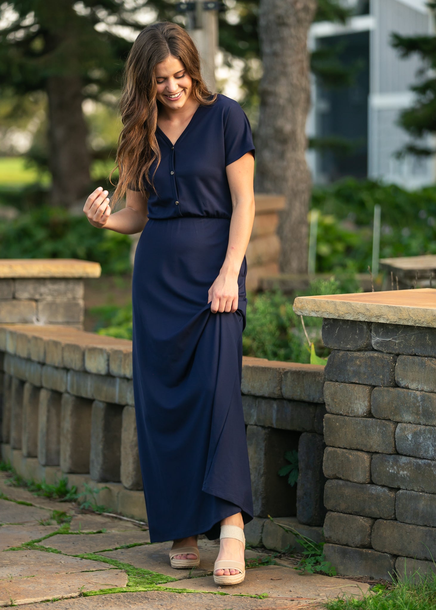 Ella Navy Cinched Waist Maxi Dress
