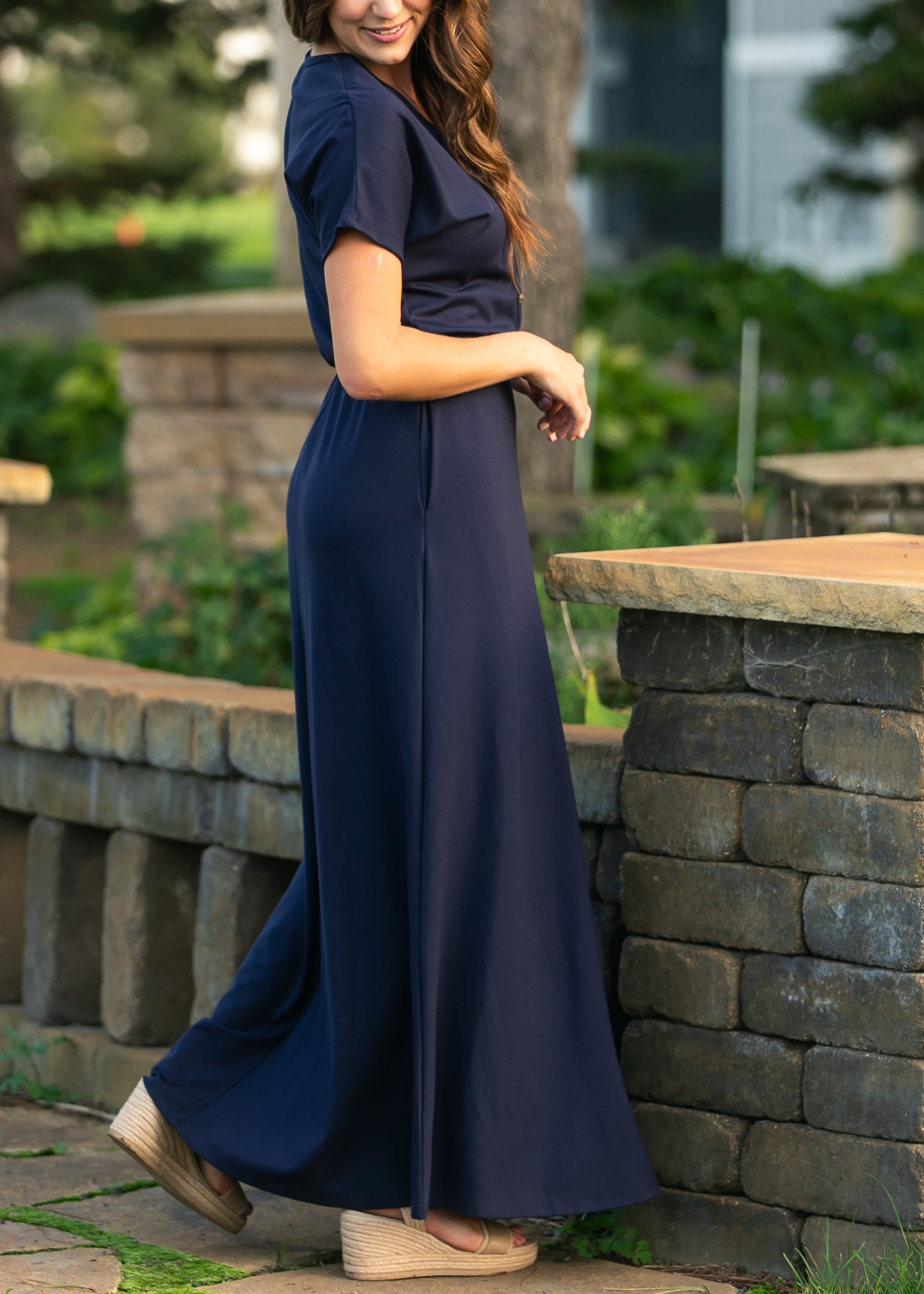 Ella Navy Cinched Waist Maxi Dress