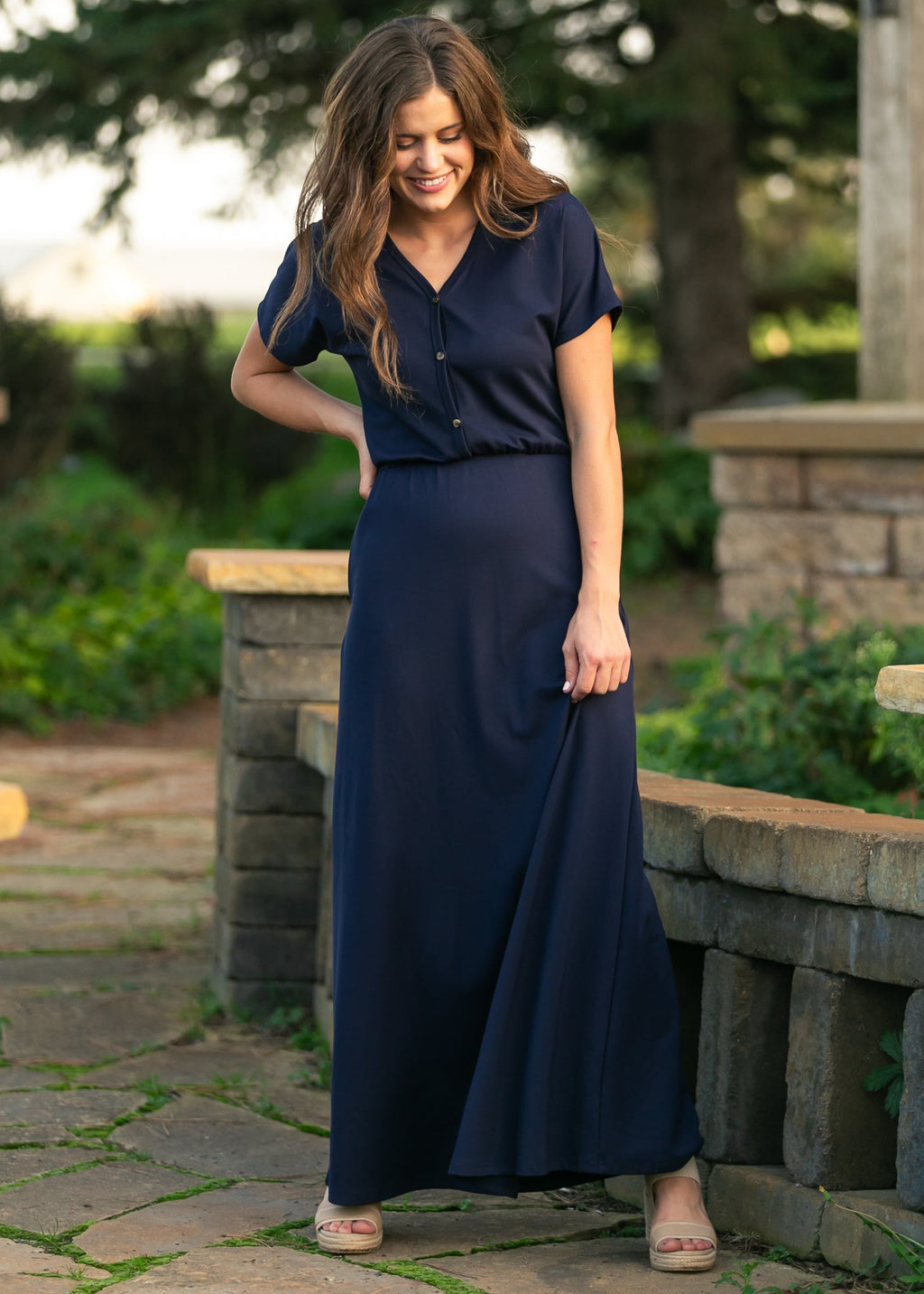 Ella Navy Cinched Waist Maxi Dress