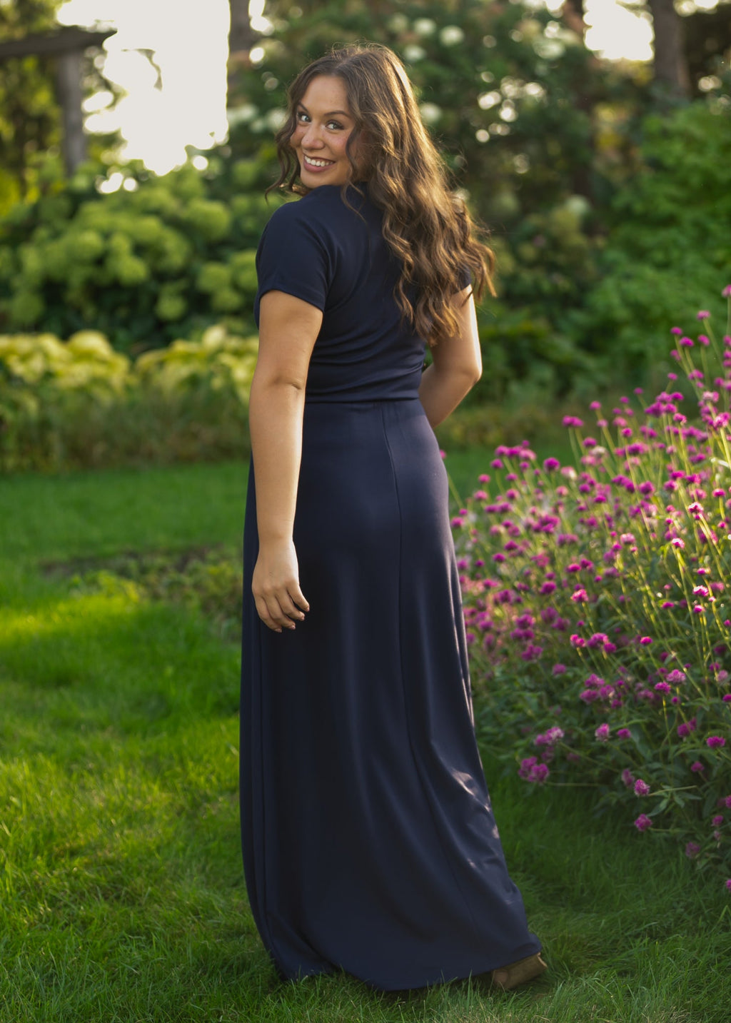 Ella Navy Cinched Waist Maxi Dress