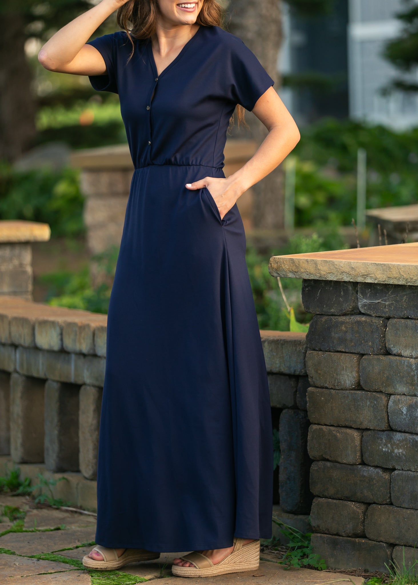 Ella Navy Cinched Waist Maxi Dress