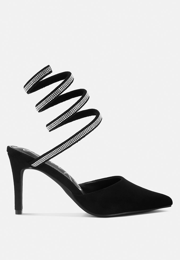 Elvira Rhinestone Embellished Strap Up Sandals - Tigbul's Variety Fashion Shop