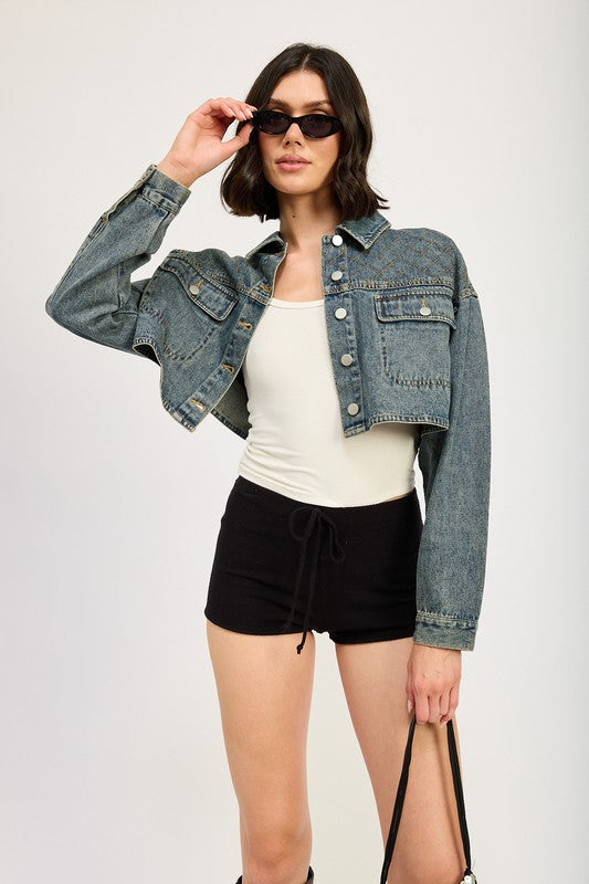 EMBROIDERED DENIM CROP JACKET - Tigbul's Variety Fashion Shop