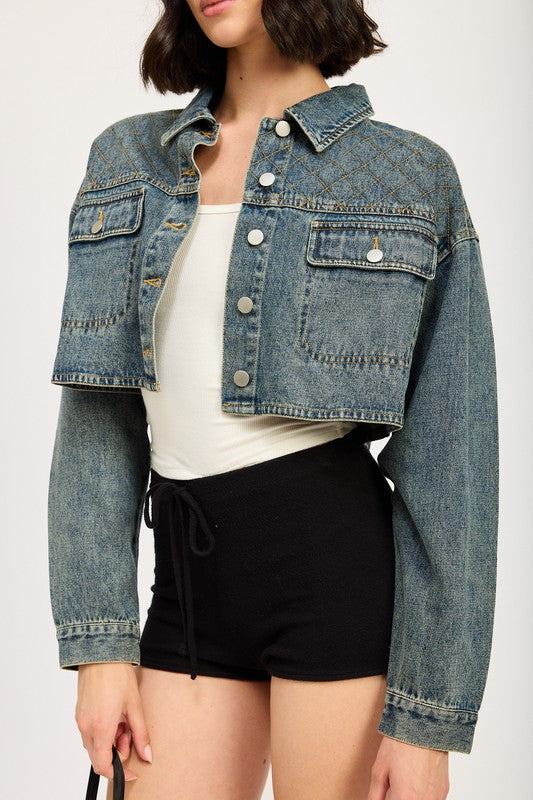 EMBROIDERED DENIM CROP JACKET - Tigbul's Variety Fashion Shop