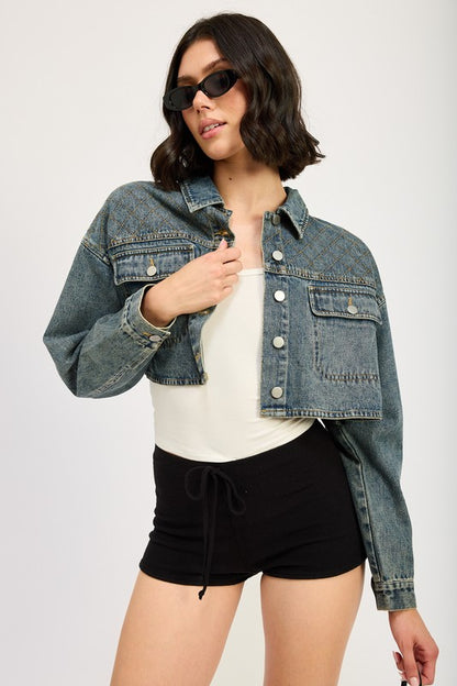 EMBROIDERED DENIM CROP JACKET - Tigbul's Variety Fashion Shop