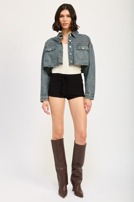 EMBROIDERED DENIM CROP JACKET - Tigbul's Variety Fashion Shop