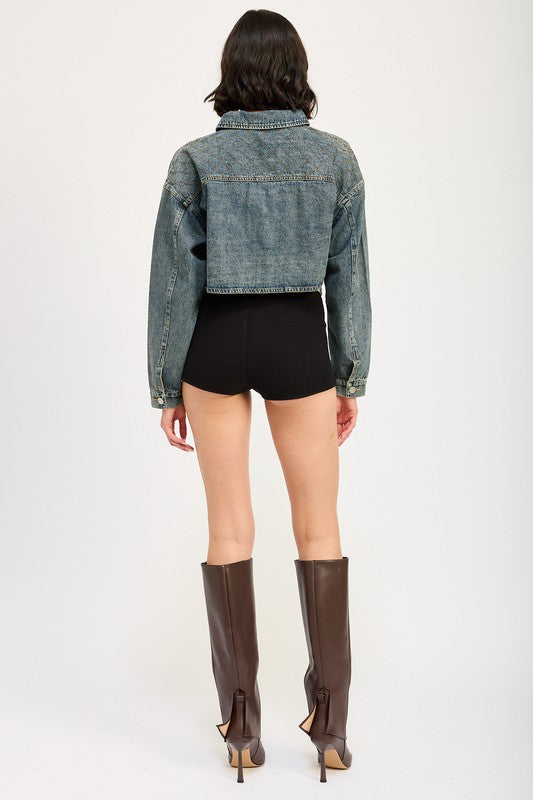 EMBROIDERED DENIM CROP JACKET - Tigbul's Variety Fashion Shop