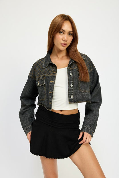 EMBROIDERED DENIM CROP JACKET - Tigbul's Variety Fashion Shop
