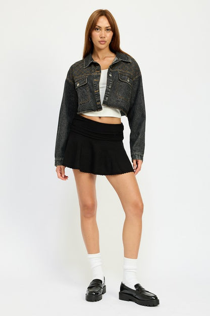 EMBROIDERED DENIM CROP JACKET - Tigbul's Variety Fashion Shop