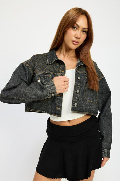 EMBROIDERED DENIM CROP JACKET - Tigbul's Variety Fashion Shop