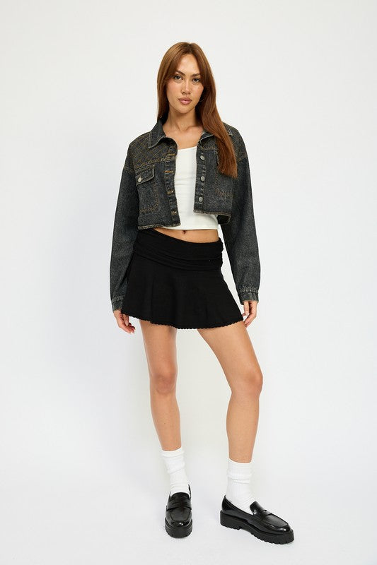 EMBROIDERED DENIM CROP JACKET - Tigbul's Variety Fashion Shop