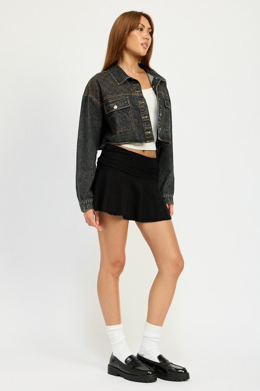 EMBROIDERED DENIM CROP JACKET - Tigbul's Variety Fashion Shop