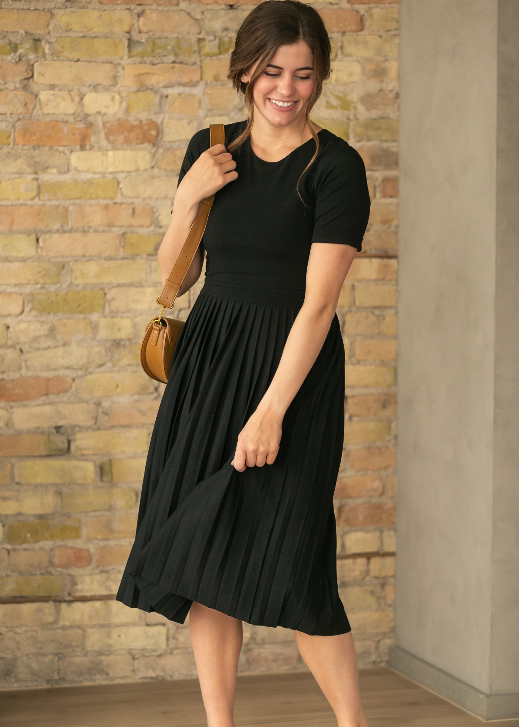 Emersyn Black Pleated Midi Dress - FINAL SALE