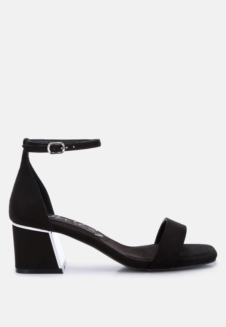 Eshe Block Heel Sandals (Black) with ankle strap and square open toe