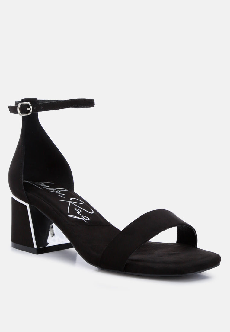 Eshe Block Heel Sandals (Black) side view with block heel and ankle strap