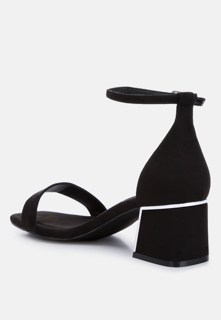 Eshe Block Heel Sandals (Black) profile showing square heel and strap