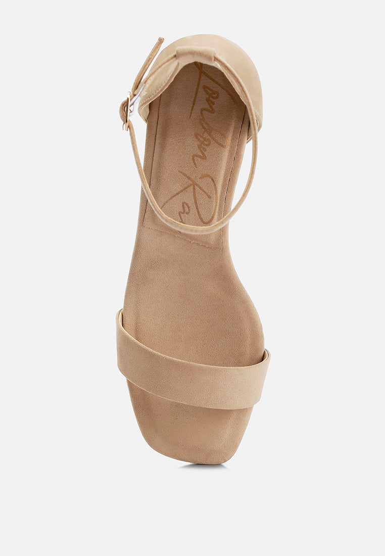 Eshe Block Heel Sandals (Taupe) heel and ankle strap detail