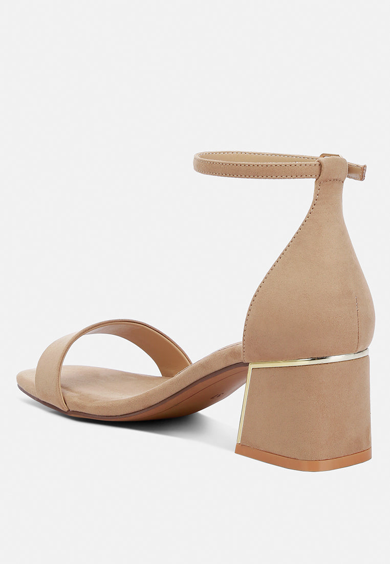 Eshe Block Heel Sandals (Taupe) open toe with mid block heel