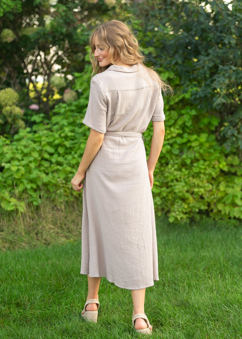 Essential Taupe Short Sleeve Gauze Shirt Dress