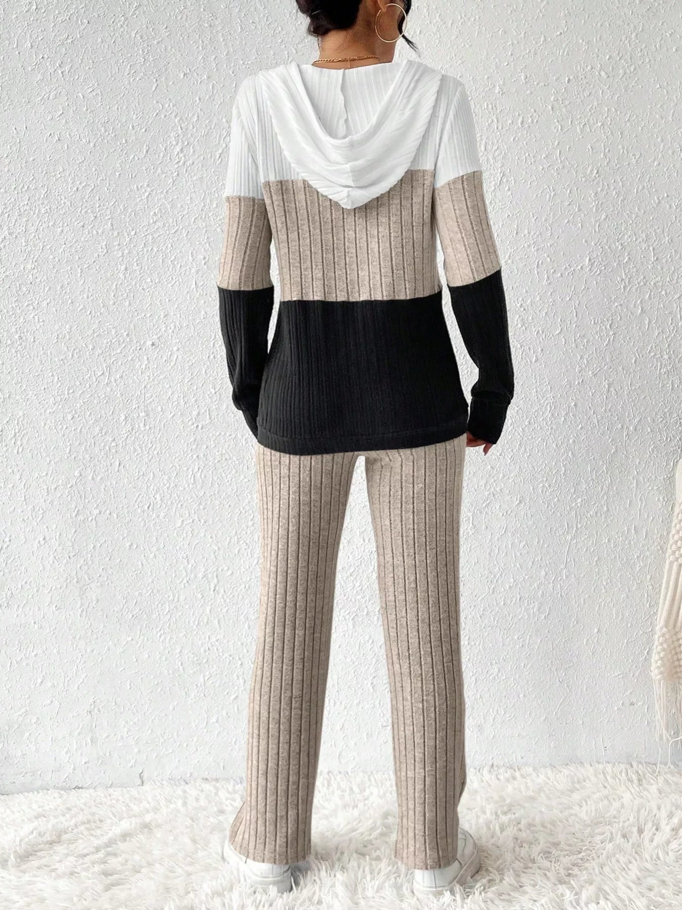 Color Block Half Zip Hooded Top and Pants Set - Tigbul's Variety Fashion Shop
