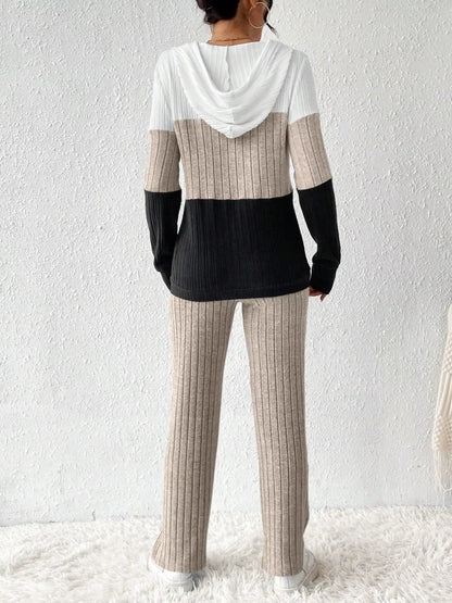 Color Block Half Zip Hooded Top and Pants Set - Tigbul's Variety Fashion Shop