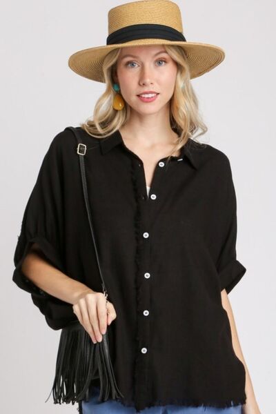 Black Linen Blend Button Down Shirt - Tigbul's Variety Fashion Shop