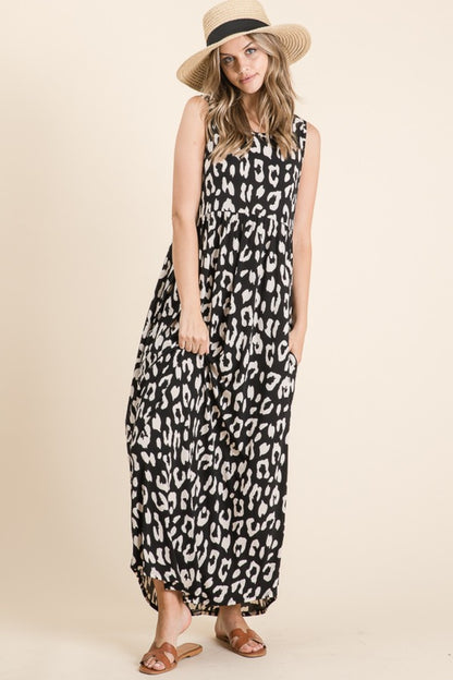 BOMBOM Leopard Maxi Dress with Pockets - Tigbul's Variety Fashion Shop