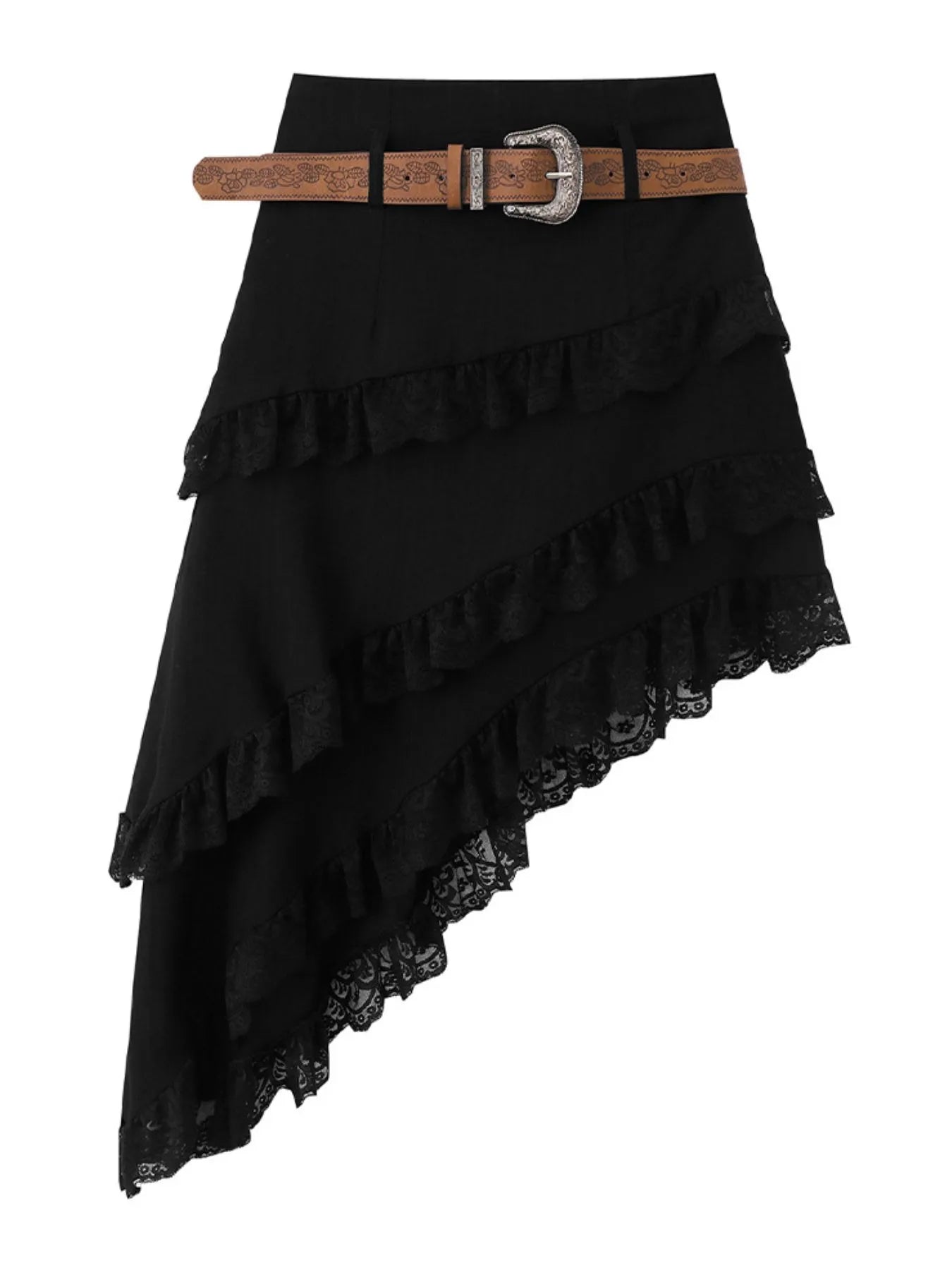 Asymmetrical Lace Ruffle Skirt - Tigbul's Variety Fashion Shop
