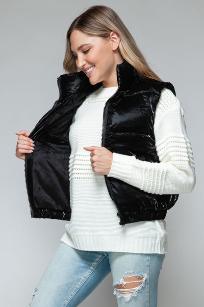 Black Fine Faux Fur Lining Quilted Vest - Tigbul's Variety Fashion Shop