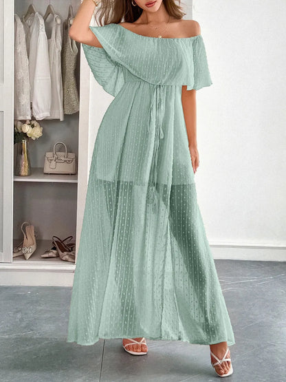 Swiss Dot Off Shoulder Maxi Dress - Tigbul's Variety Fashion Shop