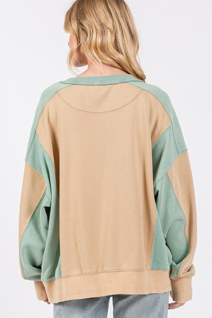 SAGE + FIG Color Block Round Neck Sweatshirt - Tigbul's Variety Fashion Shop