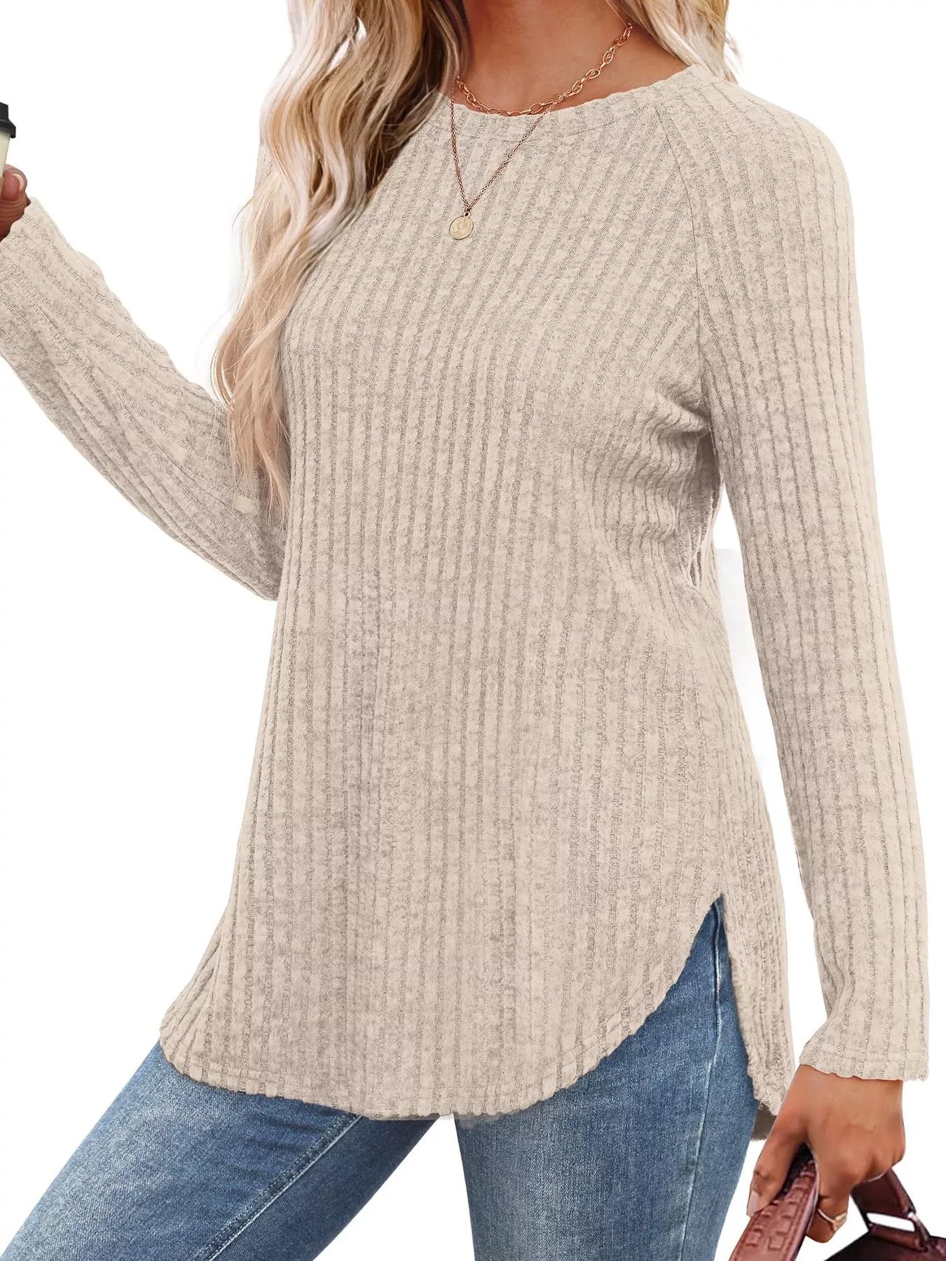 Ribbed Knit Long Sleeve T-Shirt - Tigbul's Variety Fashion Shop