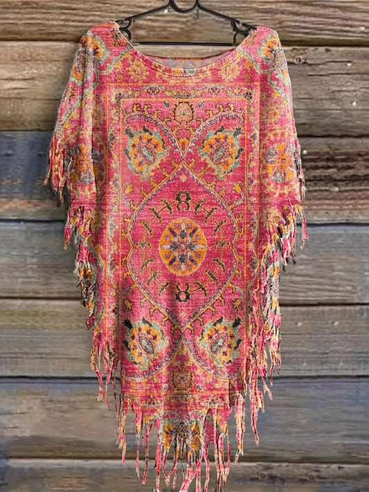 Plus Size Fringe Round Neck Cover Up - Tigbul's Variety Fashion Shop