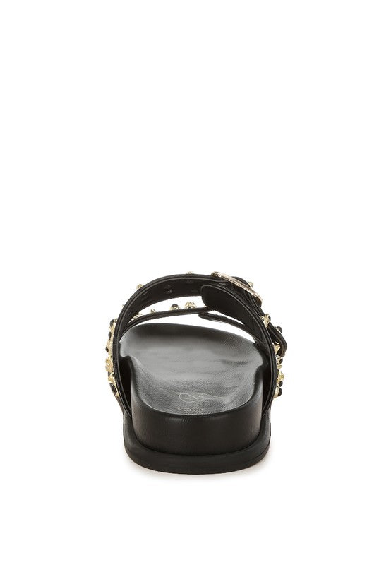 Jayata Metallic Stud Embellished Sliders - Tigbul's Variety Fashion Shop