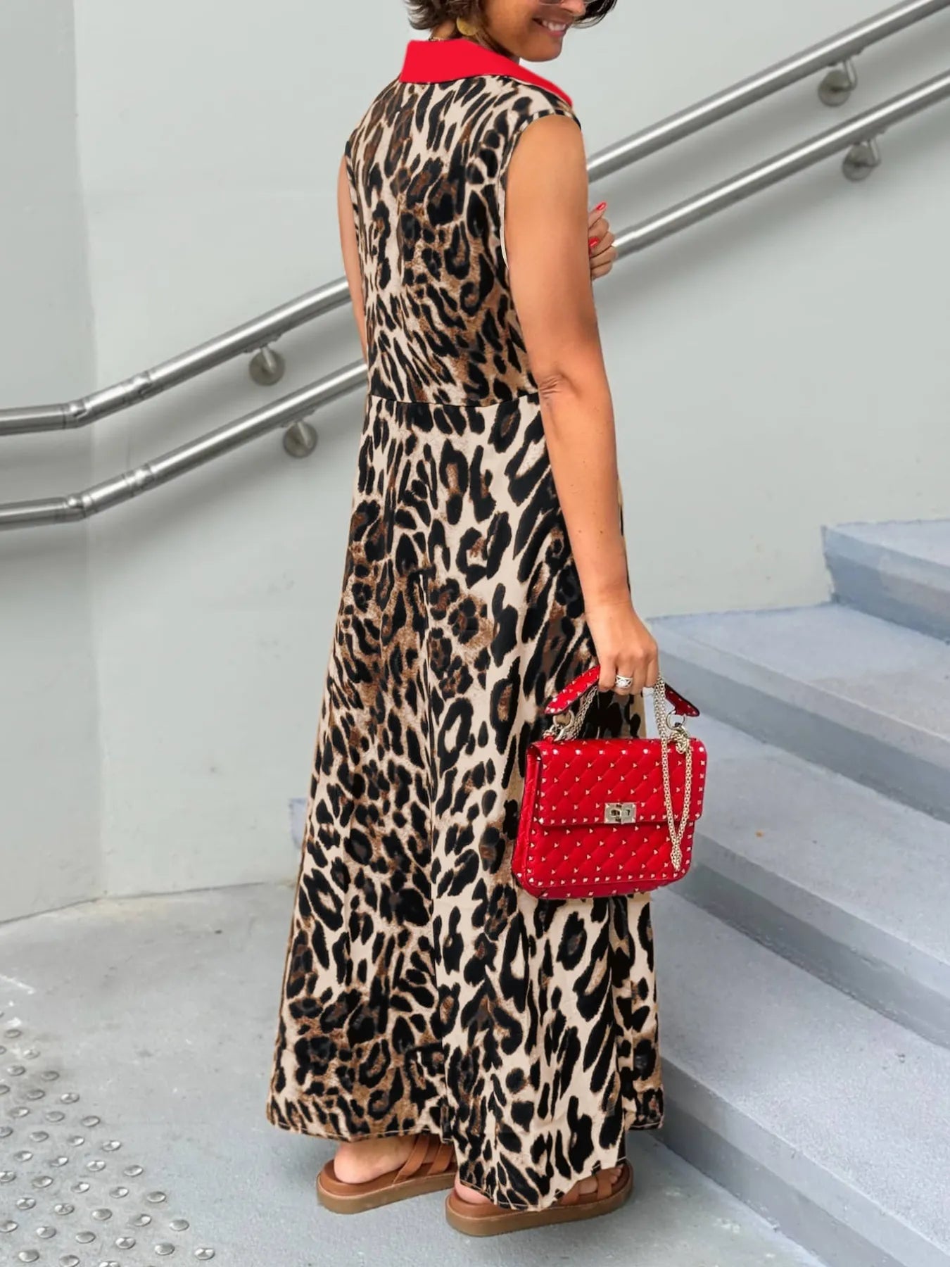 Plus Size Leopard Print Sleeveless Maxi Dress - Tigbul's Variety Fashion Shop