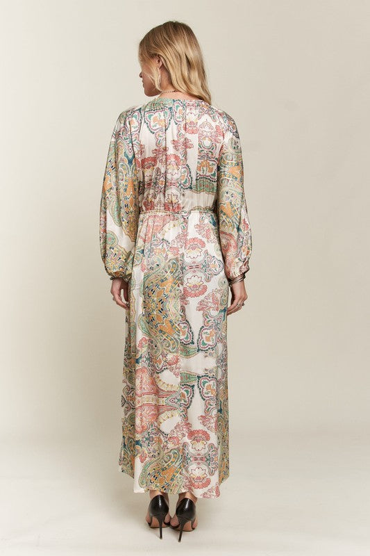 Light Green Printed V-Neck Batwing Sleeve Dress - Tigbul's Variety Fashion Shop