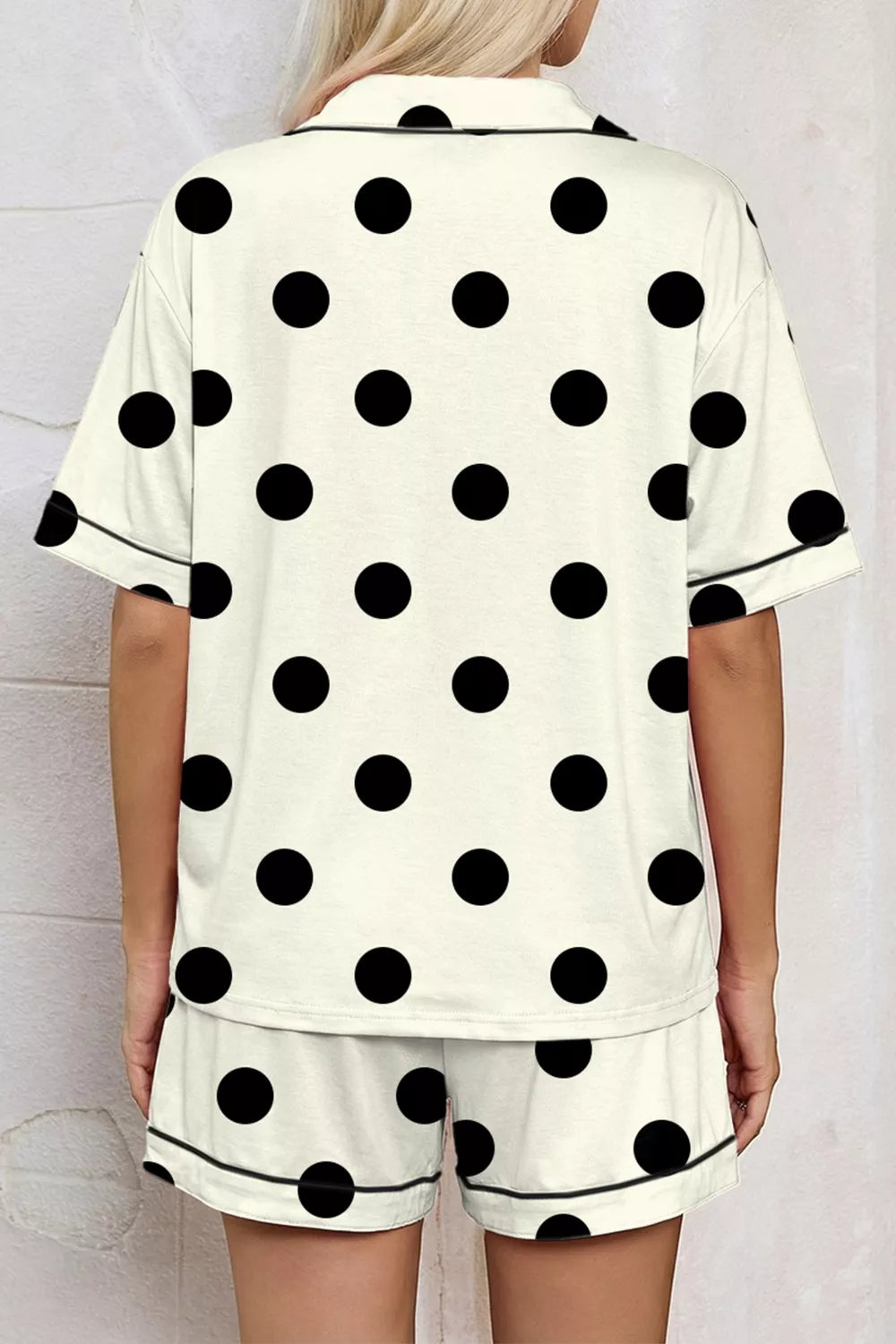 Polka Dot Button Up Top and Shorts Lounge Set - Tigbul's Variety Fashion Shop