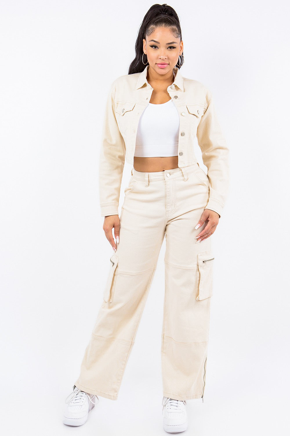 American Bazi Laced Back Cropped Jacket - Tigbul's Variety Fashion Shop