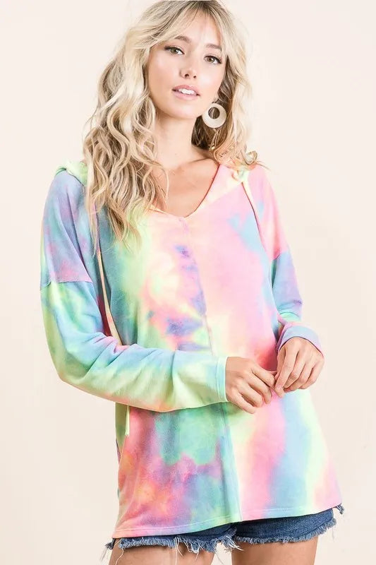 Tie Dye Terry Long Sleeve Hoodie - Tigbul's Variety Fashion Shop