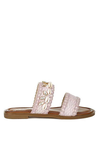 Seashell Raffia Slip on Flat Sandals - Tigbul's Variety Fashion Shop