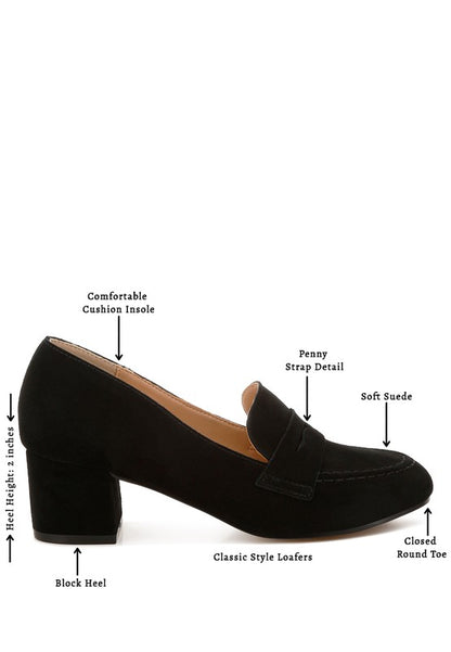 Astra Block Heel Genuine Suede Loafers - Tigbul's Variety Fashion Shop
