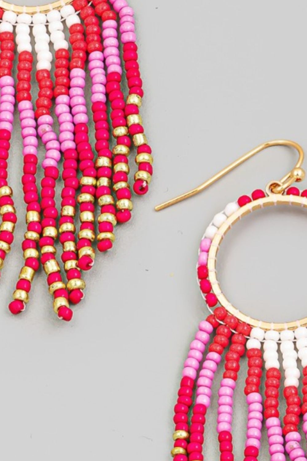 Fame Circle Cutout Seed Beaded Fringe Earrings - Tigbul's Variety Fashion Shop