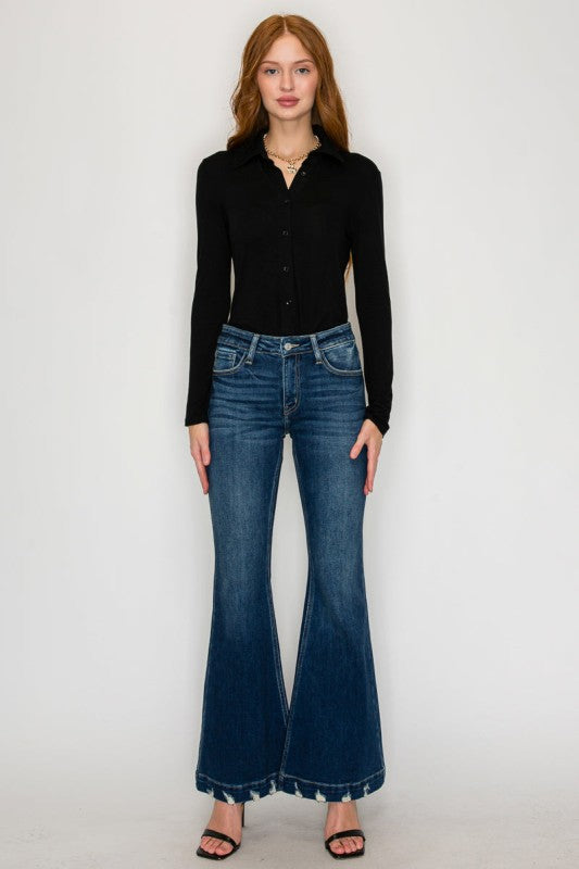 AT1017FLD - MID RISE SUPER FLARE JEANS - Tigbul's Variety Fashion Shop