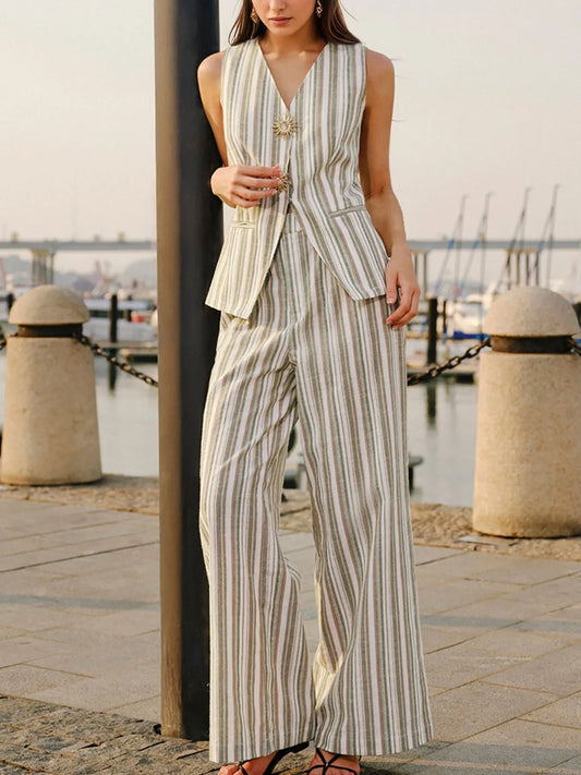 Striped Sleeveless V-Neck Top and Pants Two-Piece Set - Tigbul's Variety Fashion Shop