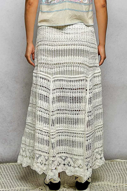 Off White Boho Crochet Knit Maxi Skirt | Tigbuls Variety Fashion