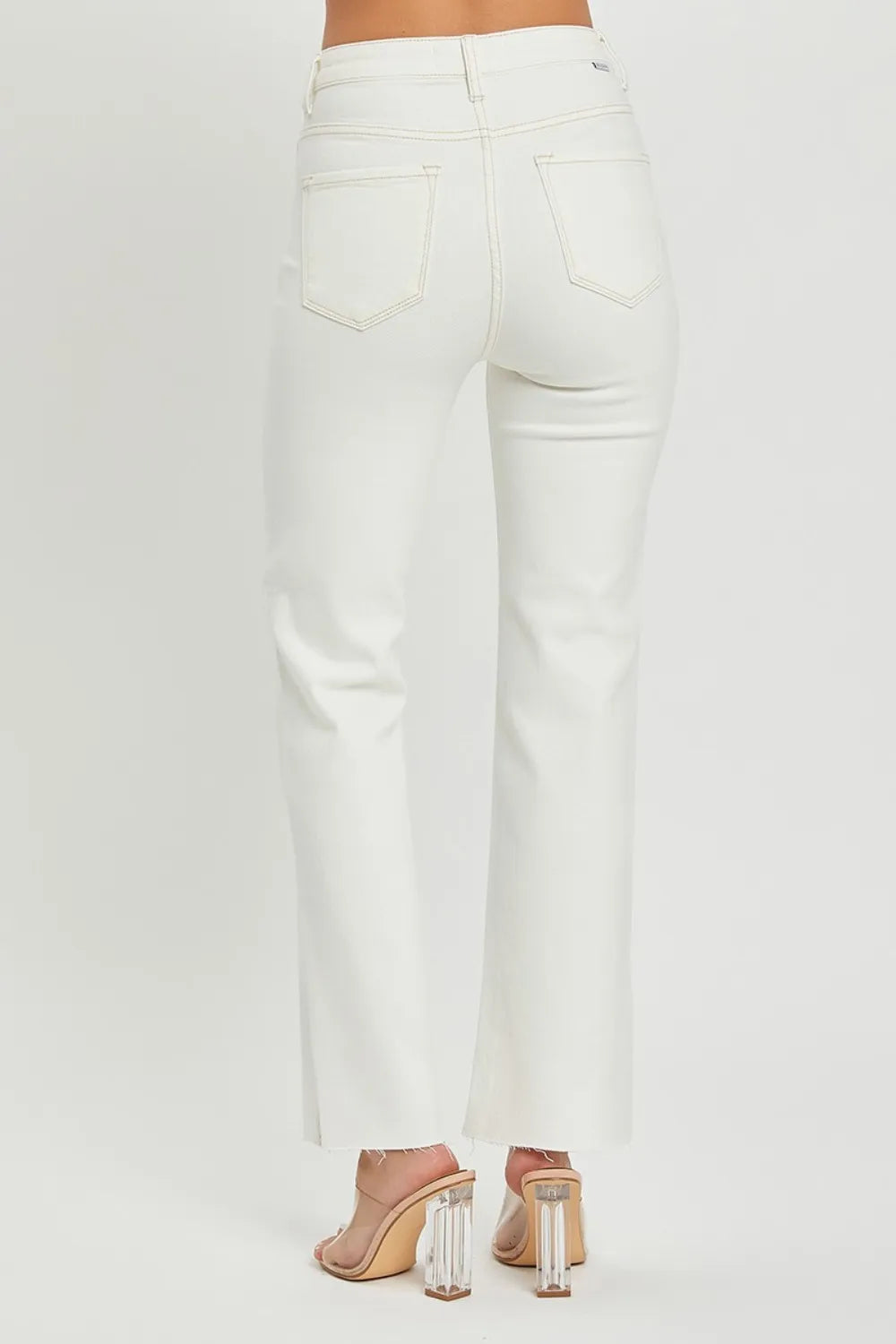 Size 1XL High Rise Cream Color Tummy Control Straight Jeans | Tigbuls