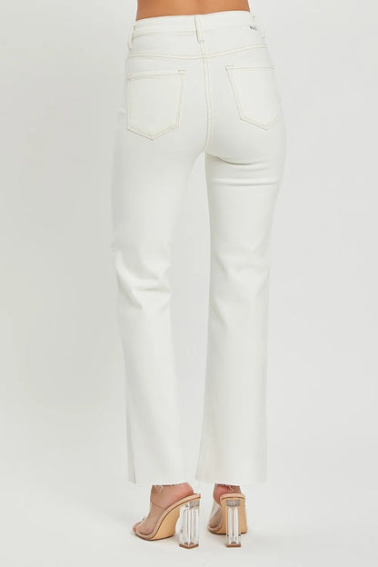 RISEN Plus Size High Rise Cream Color Tummy Control Straight Jeans - Tigbul's Variety Fashion Shop